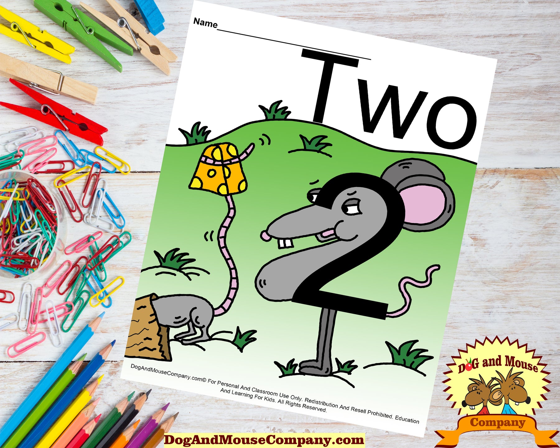 Learn The Number Two With A Mouse Holding A Piece Of Cheese Preschool Worksheet Digital Download by Dog And Mouse Company dogandmousecompany.com