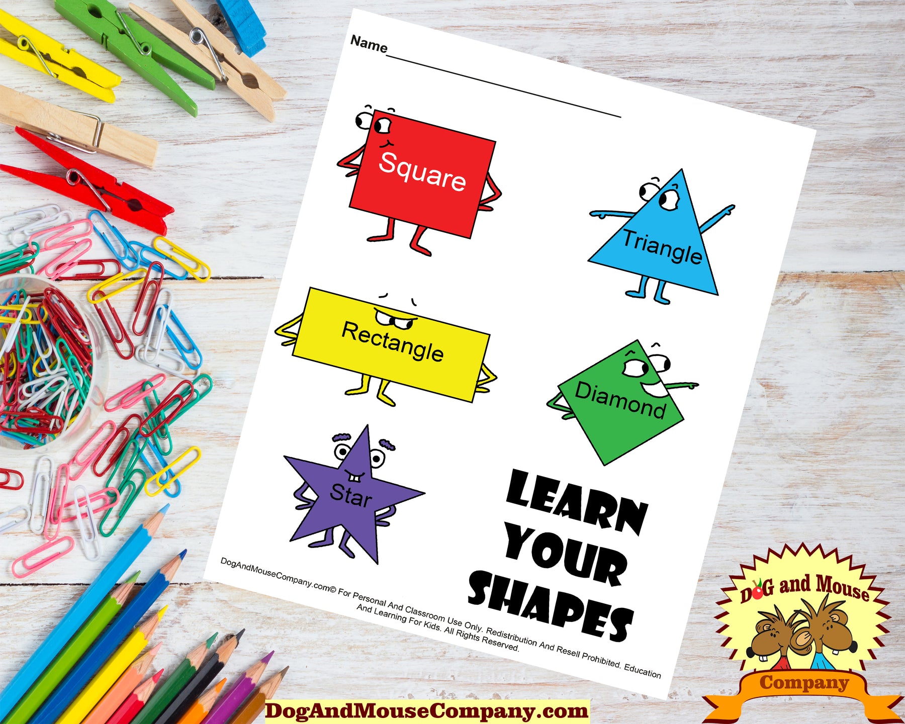 Learn Your Shapes Preschool Worksheet by DogAndMouseCompany.com | Dog And Mouse Company