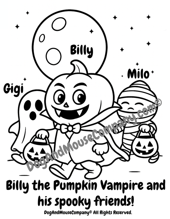 Billy The Pumpkin Vampire Halloween Coloring Page