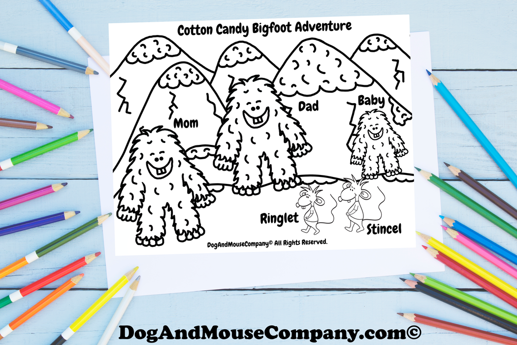 Cotton Candy Bigfoot Coloring Page by DogAndMouseCompany.com