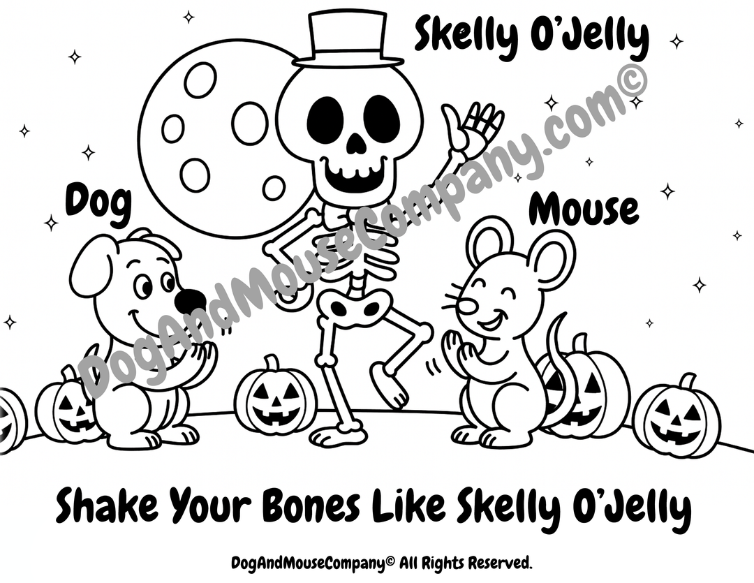 Skelly O’Jelly Skeleton Halloween Coloring Page by DogAndMouseCompany.com