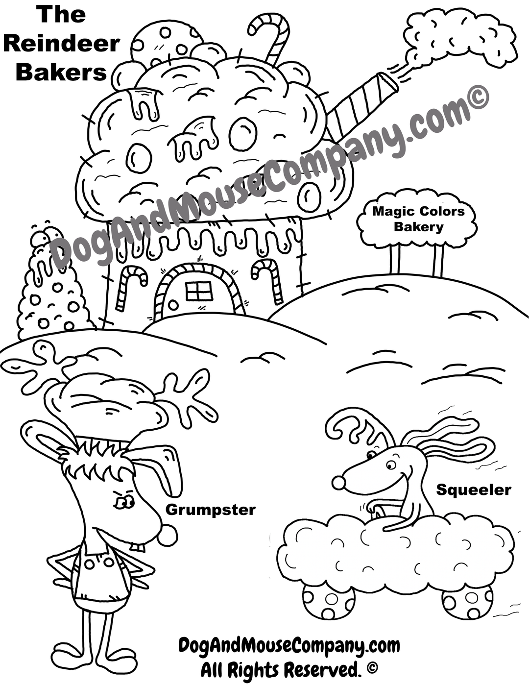 Dance Like a Reindeer Coloring Page by Dog And Mouse Company The Reindeer Bakers