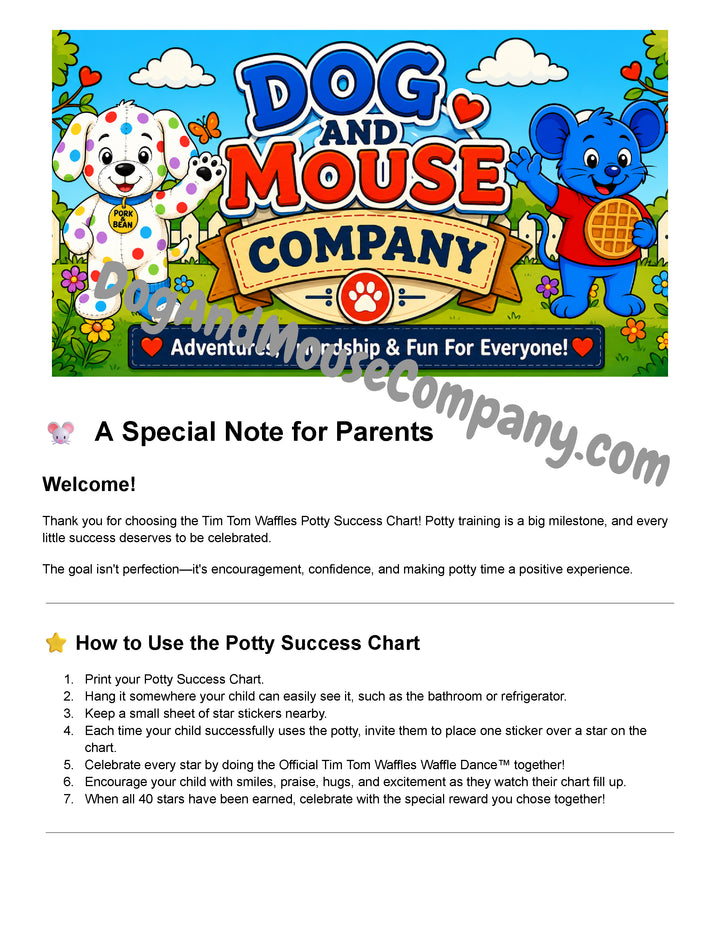 Tim Tom Waffles Potty Success Chart Printable and Special Note For Parents 