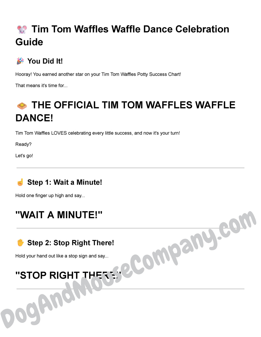 Tim Tom Waffles Potty Success Chart Printable and Special Note For Parents 