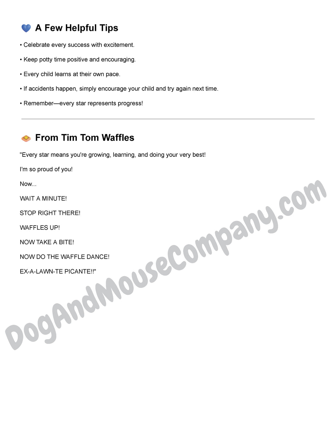 Tim Tom Waffles Potty Success Chart Printable and Special Note For Parents 