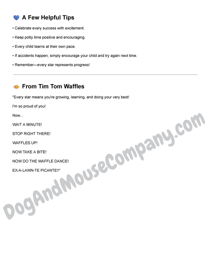 Tim Tom Waffles Potty Success Chart Printable and Special Note For Parents 