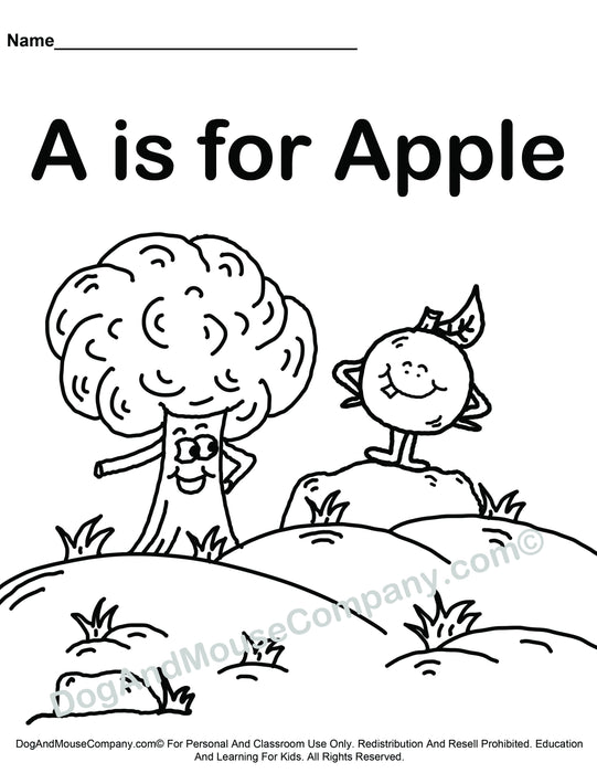 A Is For Apple Coloring Page | Learn Your ABC's | Worksheet Printable Digital Download by Dog And Mouse Company