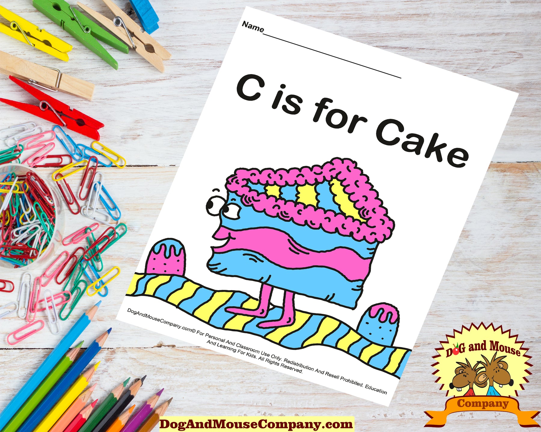 C Is For Cake Colored Template | Learn Your ABC's Worksheet | Printable Digital Download by Dog And Mouse Company
