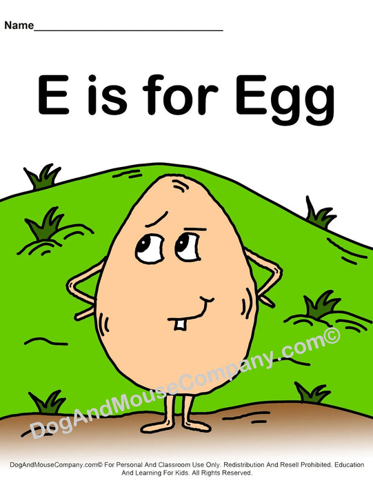 E Is For Egg Colored Template | Learn Your ABC's Worksheet | Printable Digital Download by Dog And Mouse Company