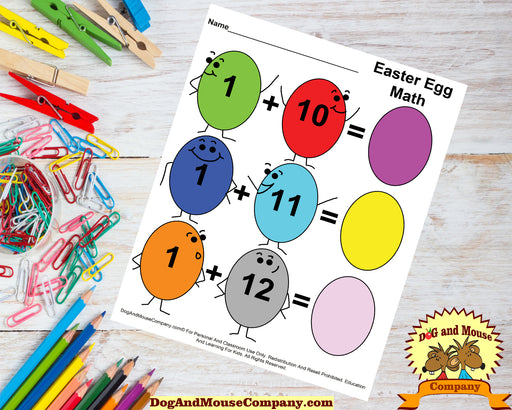 Happy Face Easter Egg Addition Math Worksheets For Kindergarten by dogandmousecompany.com