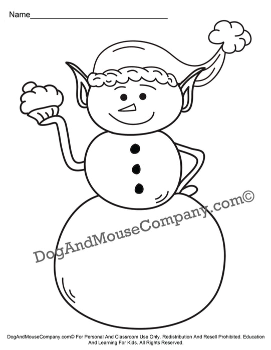 Elf Snowman Holding A Cupcake Christmas Coloring Page Printable Digital Download by Dog And Mouse Company