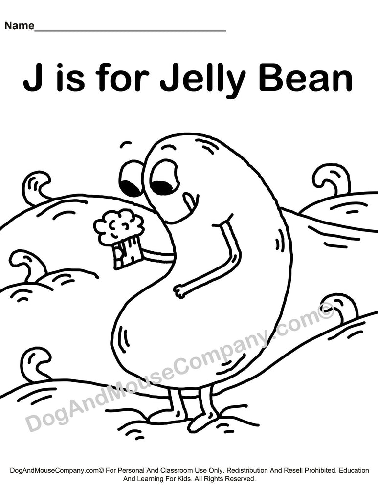J Is For Jelly Bean Coloring Page | Learn Your ABC's | Worksheet Printable Digital Download by Dog And Mouse Company