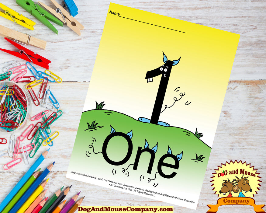 Learn The Number One Colored Template Learn Your Numbers Worksheet Printable digital download by Dog And Mouse Company