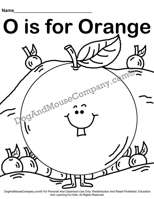 O Is For Orange Coloring Page | Learn Your ABC's | Worksheet Printable Digital Download by Dog And Mouse Company