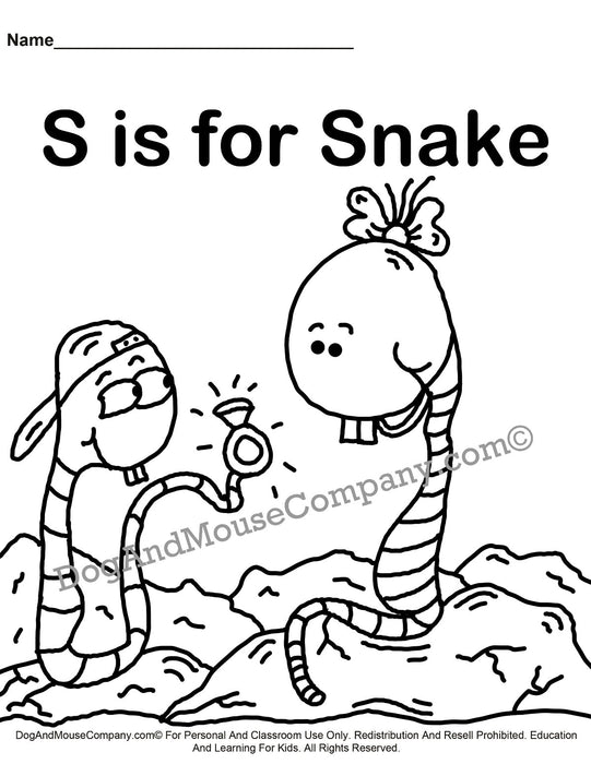 S Is For Snake Coloring Page | Learn Your ABC's | Worksheet Printable Digital Download by Dog And Mouse Company
