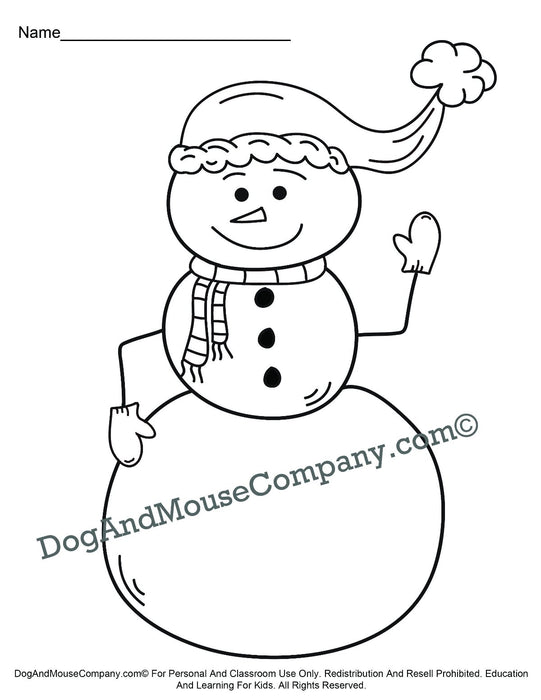 Christmas Snowman Coloring Page Printable Digital Download by Dog And Mouse Company