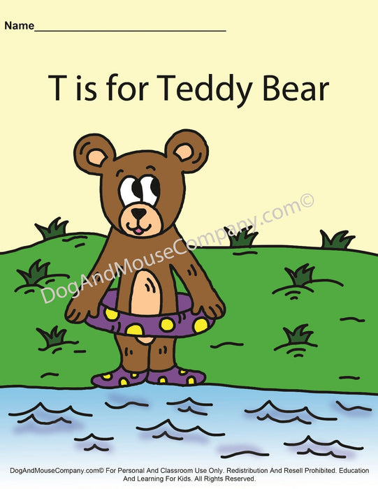 T Is For Teddy Bear Colored Template | Learn Your ABC's Worksheet | Printable Digital Download by Dog And Mouse Company