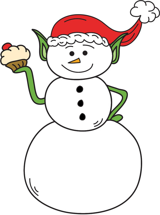 Elf Snowman Holding A Cupcake Christmas Coloring Page Printable Digital Download by Dog And Mouse Company